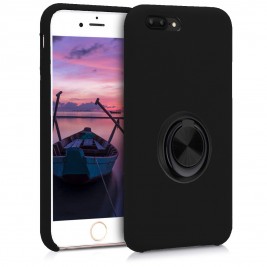 Coque iPhone 7Plus/8Plus en Silicone Noir avec Bague