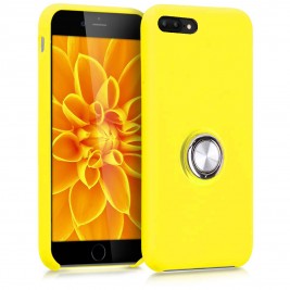 Coque iPhone 7Plus/8Plus en Silicone Jaune avec Bague